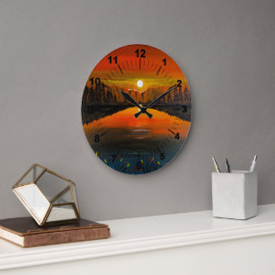 Grande Horloge Ronde Coucher de soleil sur le lac Canyon, peinture d'Al