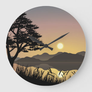 Grande Horloge Ronde Coucher de soleil sur les montagnes