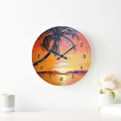 Grande Horloge Ronde Coucher de soleil tropical (Maison)