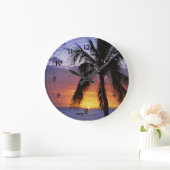 Grande Horloge Ronde Coucher de soleil tropical avec palmier (Maison)