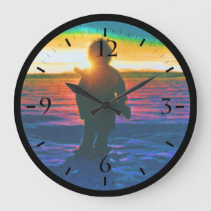 Grande Horloge Ronde Coucher de soleil vintage USA alaska chasseur esqu