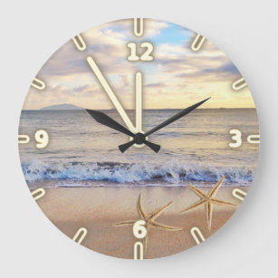 Grande Horloge Ronde Coucher du soleil adorable   moderne de plage,