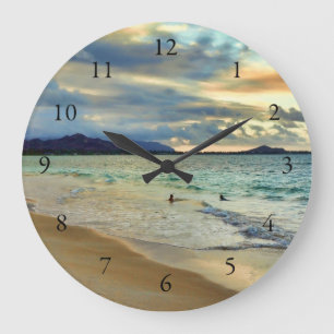 Grande Horloge Ronde Coucher du soleil d'île hawaïenne avec des nombr