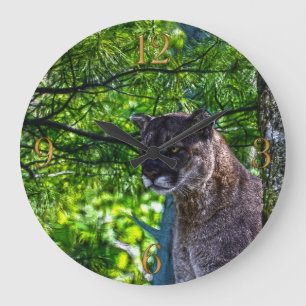 Grande Horloge Ronde Cougar Mountain Lion Big Cat Art Design 6