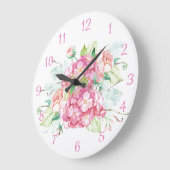 Grande Horloge Ronde Couleur d'eau rose Hydrangea (Angle)