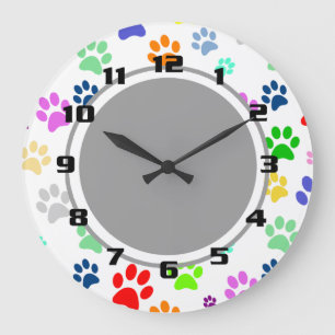 Grande Horloge Ronde Couleurs amusantes et mignonnes Motif de patte d'a
