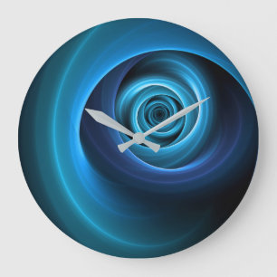 Grande Horloge Ronde Couleurs bleu spirale 3D Art Abstrait fractal mode