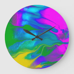 Grande Horloge Ronde Couleurs débordantes de résumé moderne à la mode
