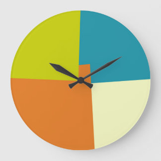 Grande Horloge Ronde Couleurs Géométriques Rétro Modernes