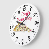 Grande Horloge Ronde Coupe de pizza Nom personnalisé Boutique Cuisine H (Angle)
