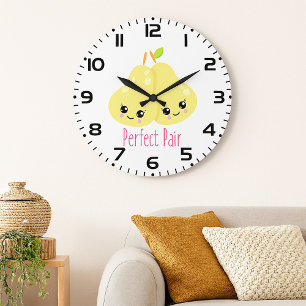 Grande Horloge Ronde Couple de poires Kawaii Paire Parfaite Punition dr