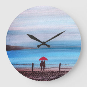 Grande Horloge Ronde Couple en amour rouge parapluie Mariage Anniversai