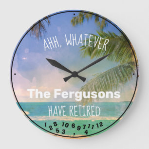 Grande Horloge Ronde Couple Retraité Nom de famille Plage Retraite 