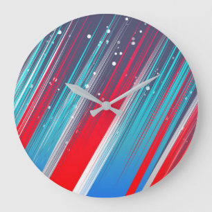 Grande Horloge Ronde Coups de pinceau abstraits rouges blancs bleus Coo
