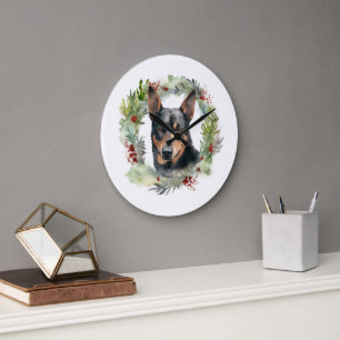 Grande Horloge Ronde Couronne de Noël festive de Kelpie australien