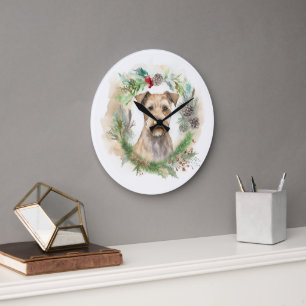 Grande Horloge Ronde Couronne de Noël festive Terrier de la baie de Che