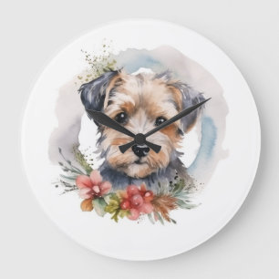 Grande Horloge Ronde Couronne de Noël Yorkipoo Chien de fête