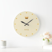Grande Horloge Ronde Couronne dorée sur beige clair (Maison)