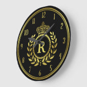 Grande Horloge Ronde Couronne Royale Laurel Wreath Black Gold Monogramm (Angle)