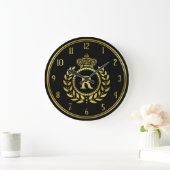 Grande Horloge Ronde Couronne Royale Laurel Wreath Black Gold Monogramm (Maison)
