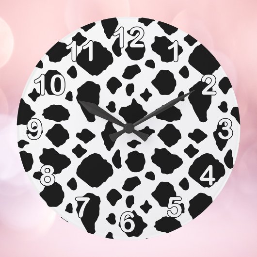 Grande Horloge Ronde Cow Pattern Rustic Farmhouse Black and White
