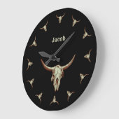 Grande Horloge Ronde Cow Skull Black Western (Angle)