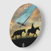 GRANDE HORLOGE RONDE COWBOY AVEC LE CHEVAL (Angle)