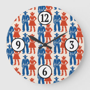 Grande Horloge Ronde Cowboy & Cowgirl Americana