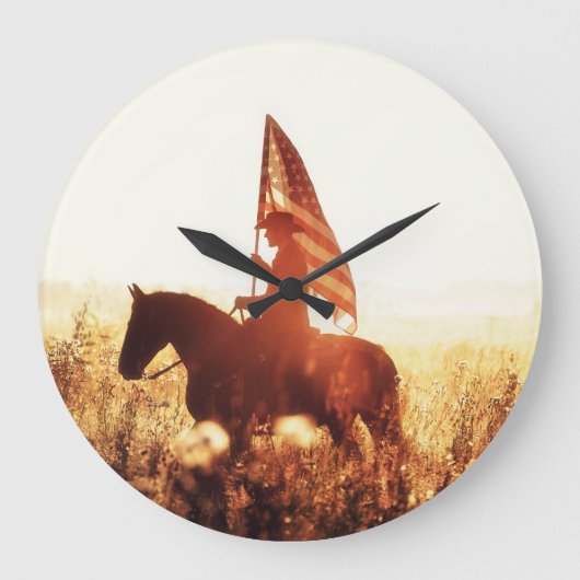 Grande Horloge Ronde Cowboy Portrait USA Flag Thème. (Recto)