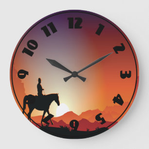 Grande Horloge Ronde Cowboy Riding A Horse Clock
