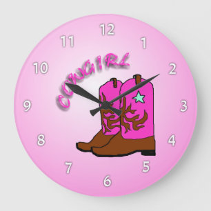 Grande Horloge Ronde Cowgirl Pink Boots Girl's Bedrome Wall Clock