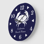Grande Horloge Ronde Crabe blanc marine bleu côtier (Angle)