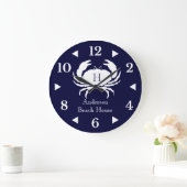 Grande Horloge Ronde Crabe blanc marine bleu côtier (Maison)
