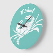 Grande Horloge Ronde Crabe bleu nautique cool personnalisé plage (Angle)