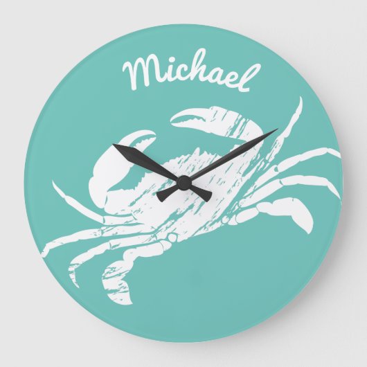 Grande Horloge Ronde Crabe bleu nautique cool personnalisé plage (Recto)