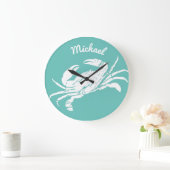 Grande Horloge Ronde Crabe bleu nautique cool personnalisé plage (Maison)