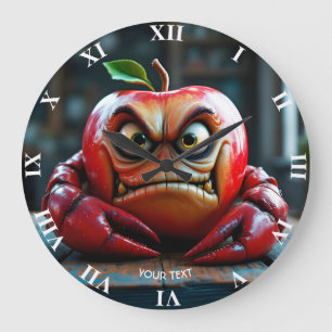 Grande Horloge Ronde Crabe de pomme en colère fantaisie mignon