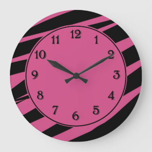 Grande Horloge Ronde Cranberry Pink and Black Zebra