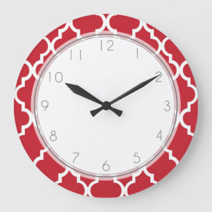 Grande Horloge Ronde Cranberry Red Quatrefoil Pattern