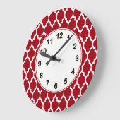 Grande Horloge Ronde Cranberry Red White Marocain Quatrefoil Motif #4 (Angle)
