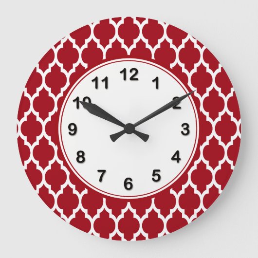 Grande Horloge Ronde Cranberry Red White Marocain Quatrefoil Motif #4 (Recto)