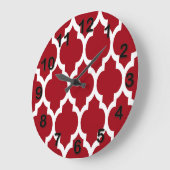 Grande Horloge Ronde Cranberry Red White Marocain Quatrefoil Motif #4 (Angle)