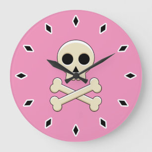 Grande Horloge Ronde Crâne avec os