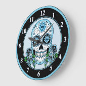 Grande Horloge Ronde Crâne bleu de sucre (Angle)