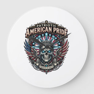 Grande Horloge Ronde Crâne Cyber Liberté Patriotique Futur Cyberpunk Gr