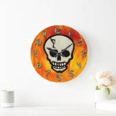 Grande Horloge Ronde Crâne de feu avec des chiffres faits d'os (Maison)