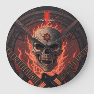 Grande Horloge Ronde Crâne de feu métallique Ben Elkanar