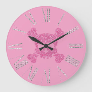 Grande Horloge Ronde Crâne de Parties scintillant rose glamour et os cr