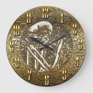 Grande Horloge Ronde Crâne de squelette en or pièce de trésor vintage
