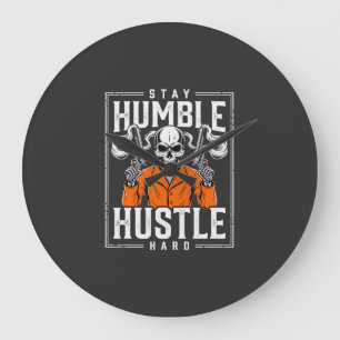Grande Horloge Ronde Crâne d'Halloween Reste Humble Travaille Dur